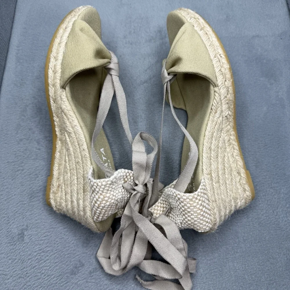 Viscata Barcelona Rosas Canvas Espadrille Wedges EU 41 US 10 Beige Ankle Tie